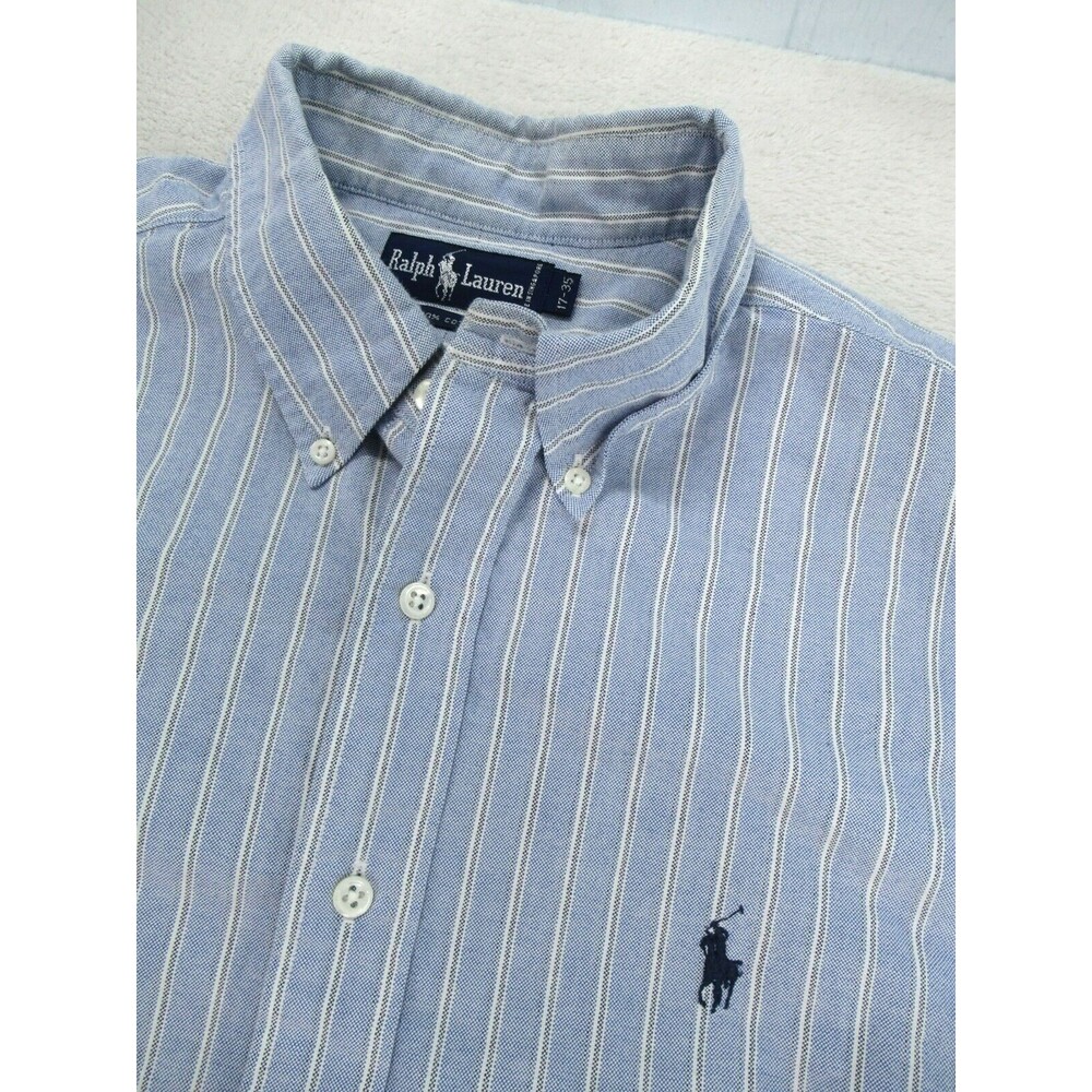 Ralph Lauren Men's Size 17 / 35 Long Sleeve Button Down Shirt Striped Blue White